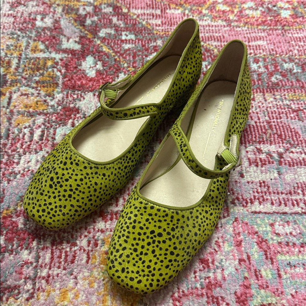 INTENTIONALLY BLANK Chartreuse Mary Jane Flats with Black Spots - Picture 2 of 4